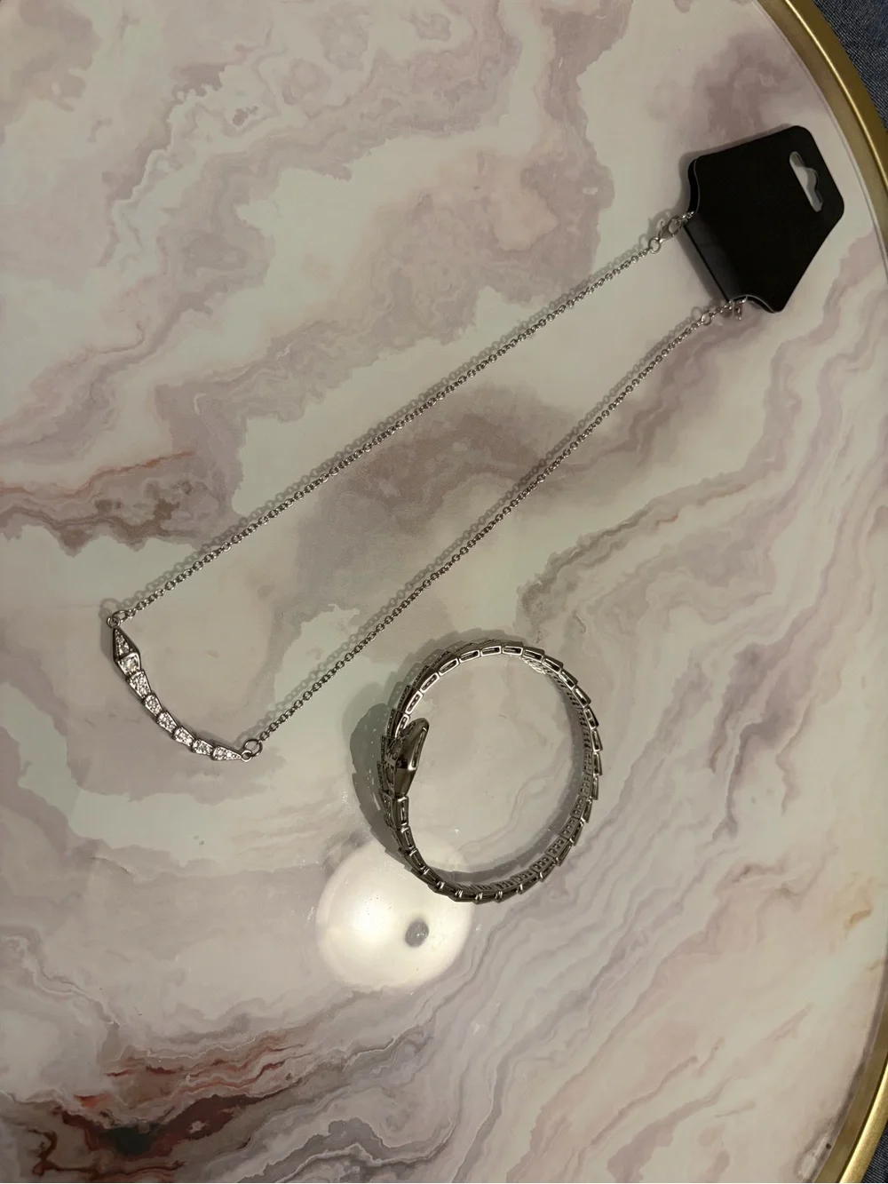 Silver Crystal Halo Snake Bangle Bracelet - Women Jewelry